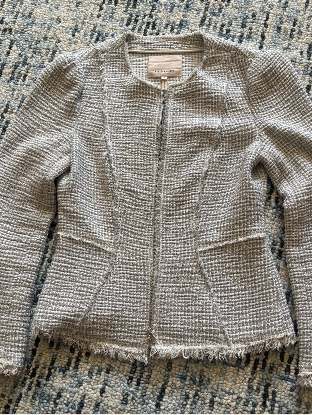 Rebecca Taylor Light Gray Tweed Zip-Front Blazer Size 2
